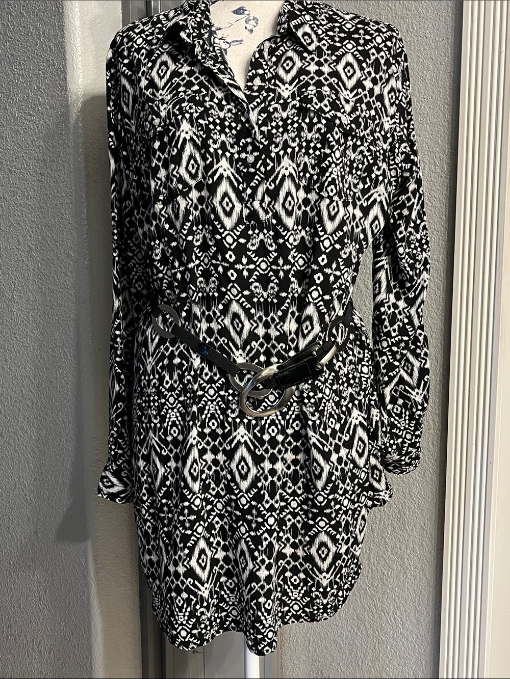 Bit & Bridle Black and White Geometric Blouse Dress